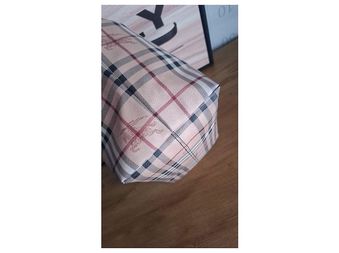 Borsa tote Burberry Check in pelle beige Marrone Nero Bianco Rosso - vista 10