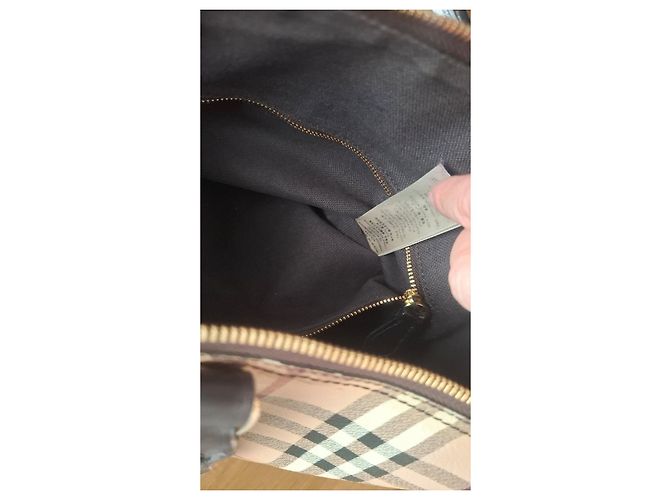 Borsa tote Burberry Check in pelle beige Marrone Nero Bianco Rosso - vista 11