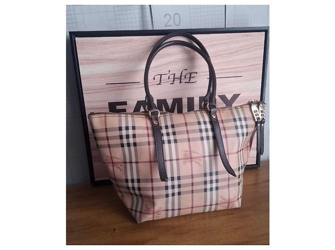Borsa tote Burberry Check in pelle beige Marrone Nero Bianco Rosso - vista 2