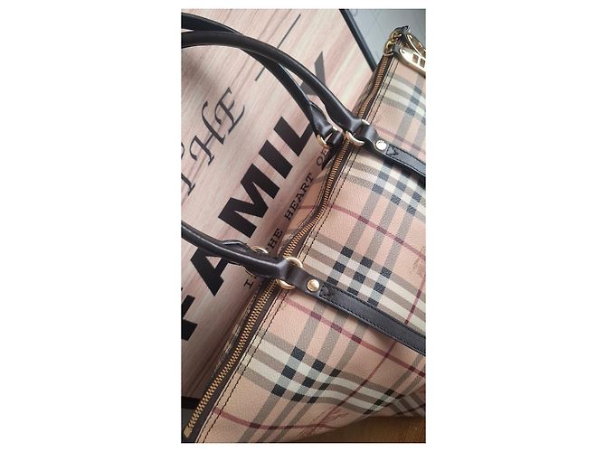 Borsa tote Burberry Check in pelle beige Marrone Nero Bianco Rosso - vista 4