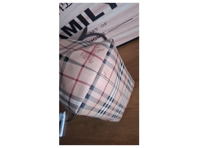 Borsa tote Burberry Check in pelle beige Marrone Nero Bianco Rosso - vista 9