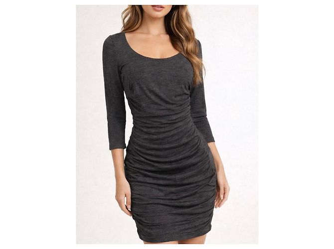 Dolce & Gabbana Raffung Bodycon Kleid aus Schurwolle Anthrazitgrau - Ansicht 2