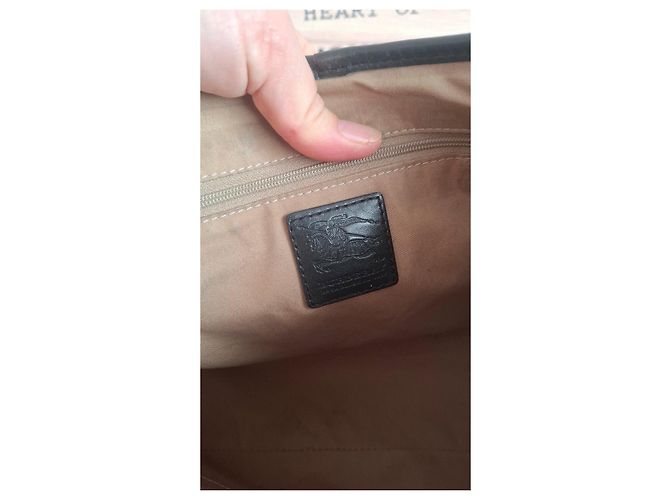 Borsa a spalla Burberry in tela Haymarket Nero Beige - vista 11