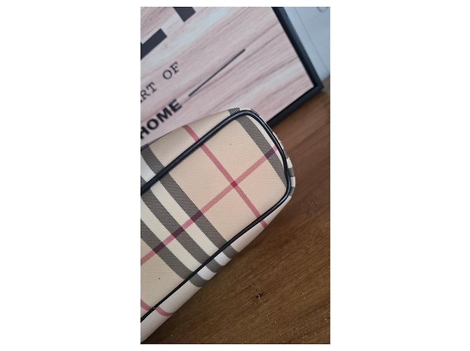 Borsa a spalla Burberry in tela Haymarket Nero Beige - vista 6