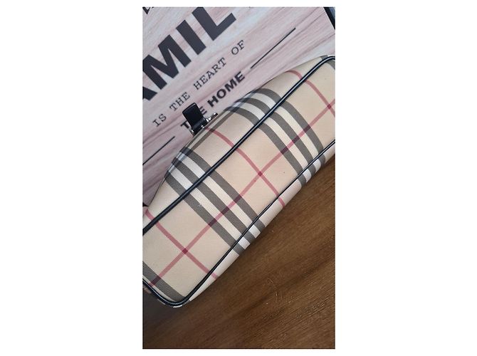 Borsa a spalla Burberry in tela Haymarket Nero Beige - vista 7