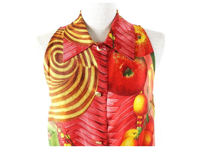 Camisa sin mangas de seda con estampado de frutas y logo de Gucci Tom Ford Roja Multicolor - vista 4