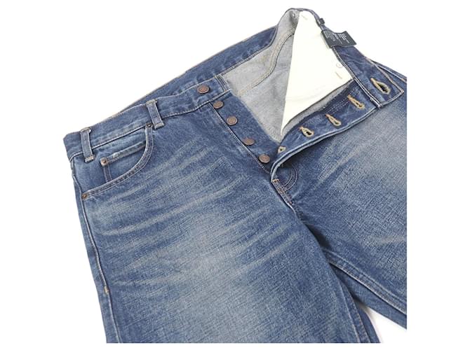 Céline Pantalones de mezclilla de algodón con botón Celine Azul - vista 3