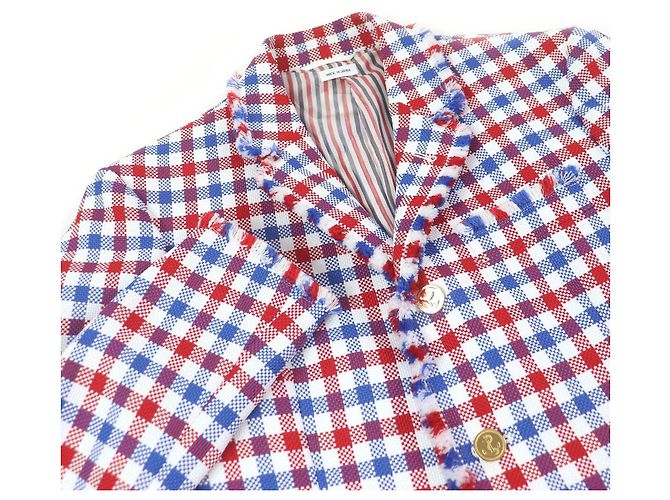 Thom Browne Gingham check Polyester Cotton Tailored Jacket White Blue - view 2