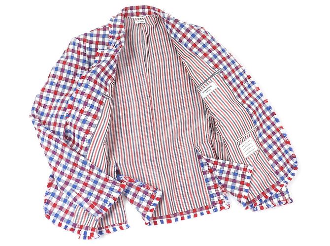 Thom Browne Gingham check Polyester Cotton Tailored Jacket White Blue - view 3