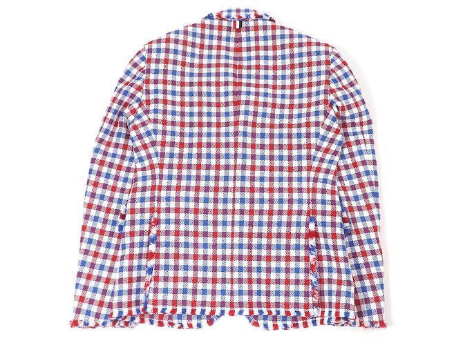 Thom Browne Gingham check Polyester Cotton Tailored Jacket White Blue - view 4