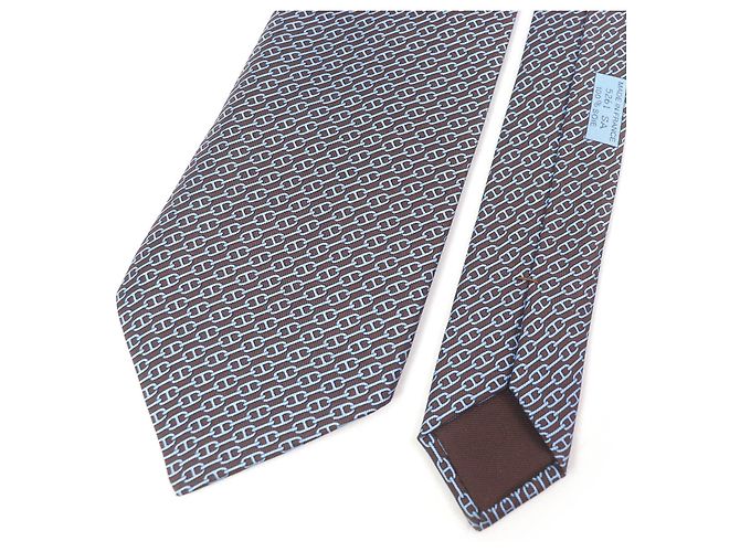Hermès Hermes Chaine All-over Pattern Silk Tie Brown - view 4