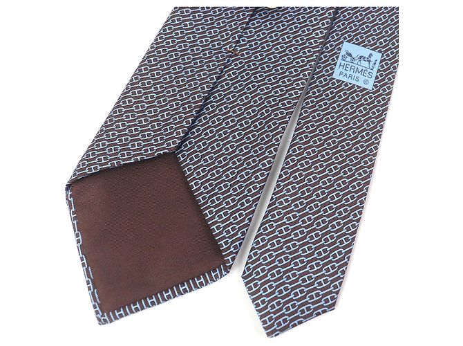 Hermès Hermes Chaine All-over Pattern Silk Tie Brown - view 5