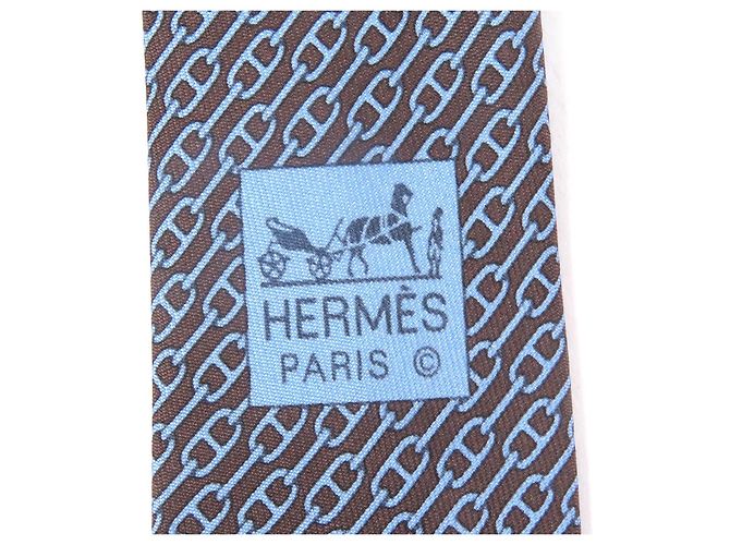 Hermès Hermes Chaine All-over Pattern Silk Tie Brown - view 7