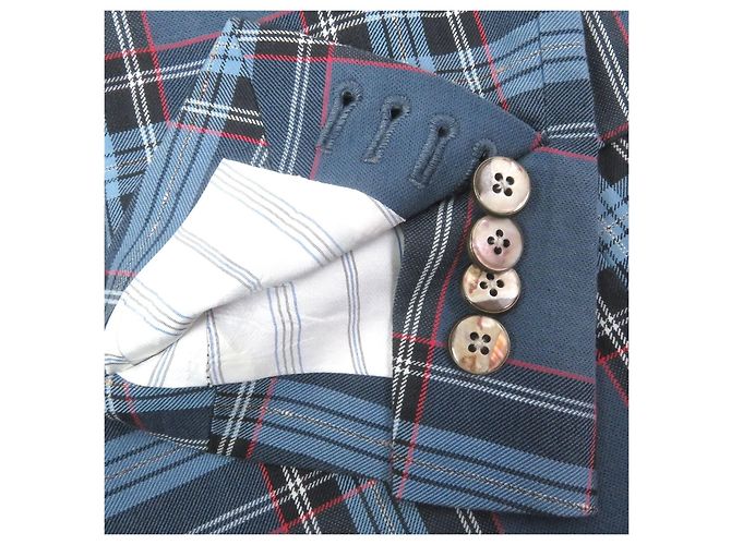 Autre Marque Blazer in cotone e lino a quadri tartan Gabriele Pasini Blu - vista 6