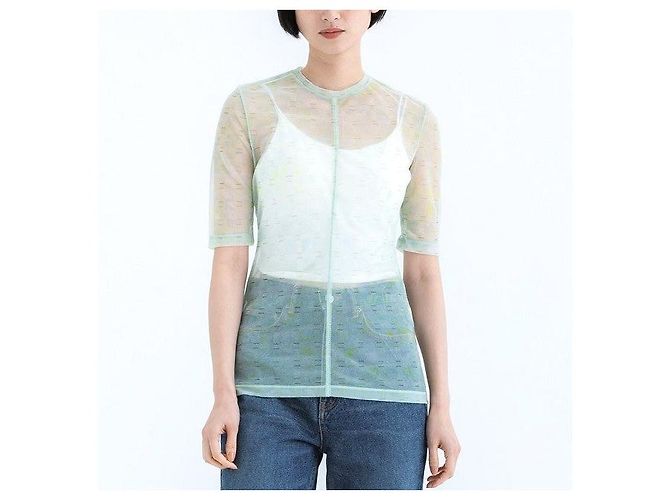 Autre Marque Polyester-Oberteil mit Marmor-Druck und Karomuster von Mame Kurogouchi Grün - Ansicht 3