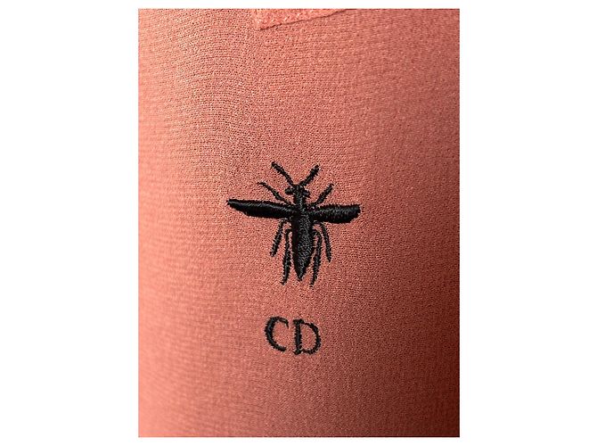 Camicia senza maniche in seta corallo di Christian Dior con ape ricamata - vista 6