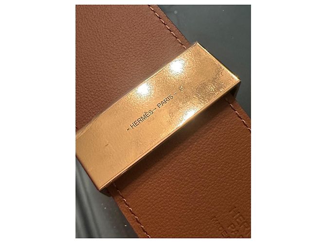 Cinto Hermès em couro azul com hardware dourado Gold hardware - vista 11