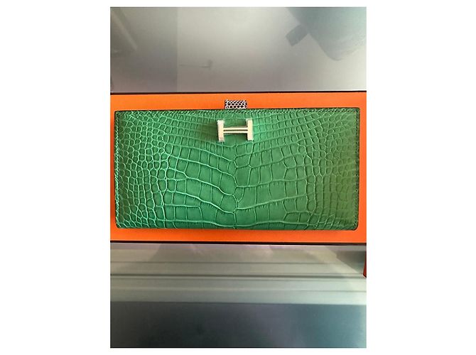 Hermès Bearn Soufflet Wallet in Exotic Leather Green - view 9