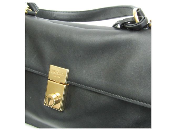 Prada Soft Sound mittelgroße Lederhandtasche Schwarz - Ansicht 6