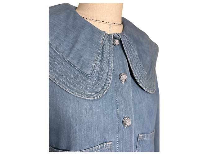 Camicia in denim Farm Rio con colletto Peter Pan blu - vista 2