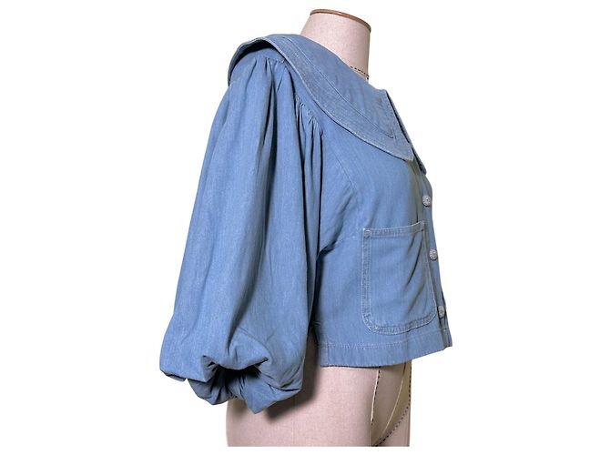 Camicia in denim Farm Rio con colletto Peter Pan blu - vista 3