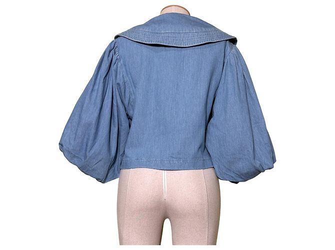 Camicia in denim Farm Rio con colletto Peter Pan blu - vista 4
