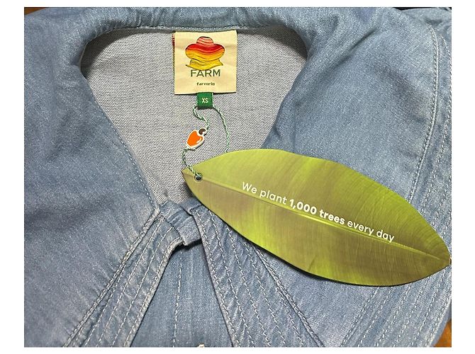 Camicia in denim Farm Rio con colletto Peter Pan blu - vista 5