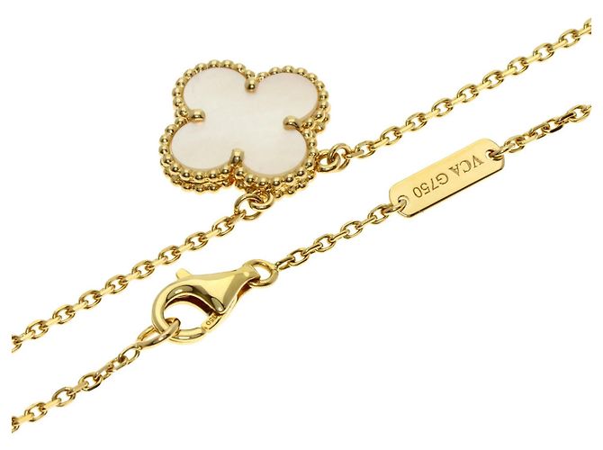Collana Vintage Alhambra in Conchiglia Bianca di Van Cleef & Arpels Bianco Giallo - vista 2