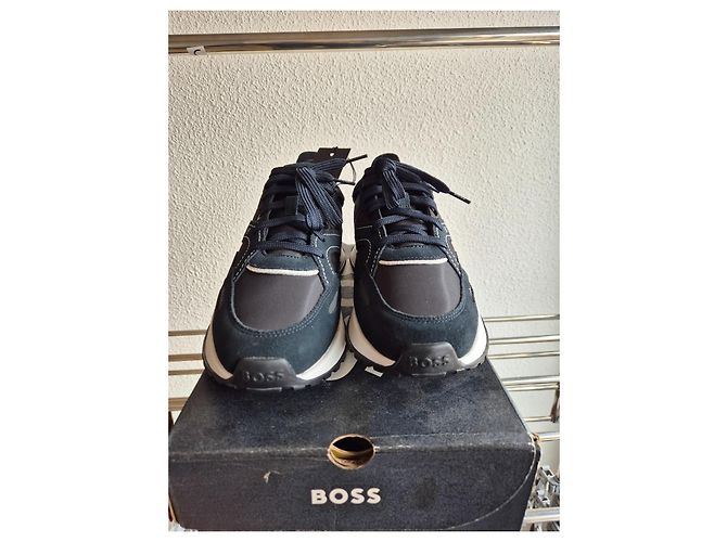 Sneakers Hugo Boss in pelle blu navy - vista 7