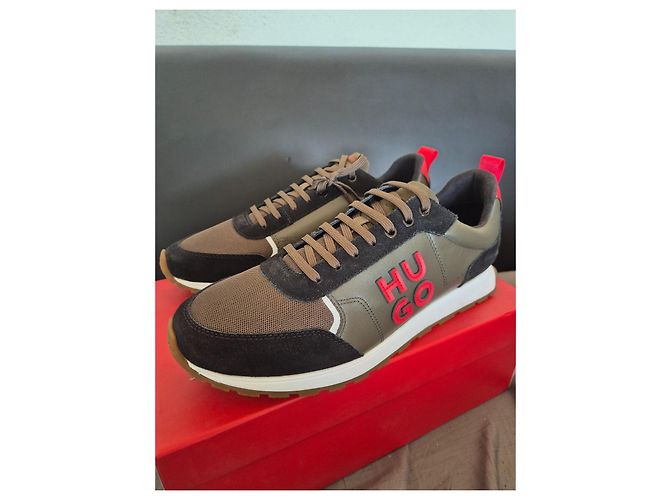 Sneakers Hugo Boss Ice line in pelle nero kaki Cachi - vista 7