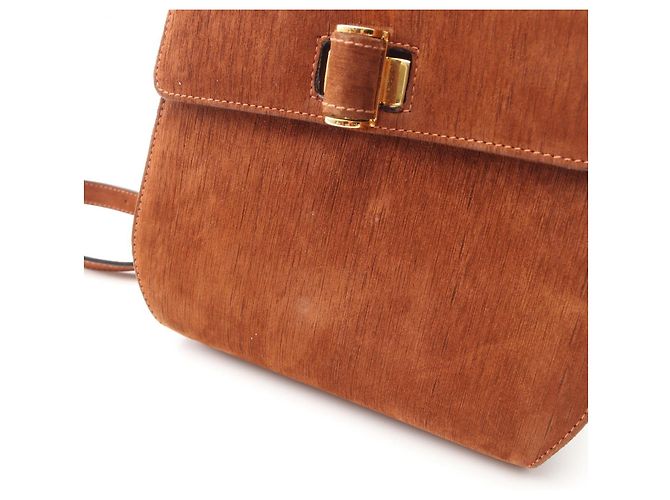 Borsa a spalla in suede marrone Gancini di Salvatore Ferragamo - vista 7