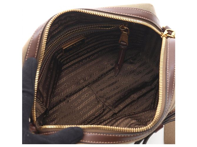 Borsa a Spalla in Jacquard con Logo Prada Marrone Beige - vista 3