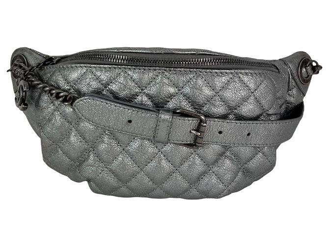 Chanel Metallic Dunkelgrau Kalbsleder Gepolsterte Bauchtasche - Ansicht 11