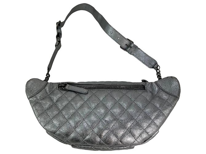 Chanel Metallic Dunkelgrau Kalbsleder Gepolsterte Bauchtasche - Ansicht 12