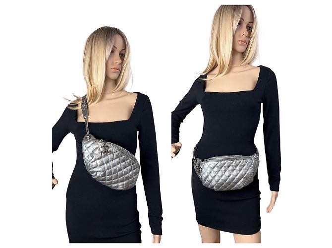 Chanel Metallic Dunkelgrau Kalbsleder Gepolsterte Bauchtasche - Ansicht 15