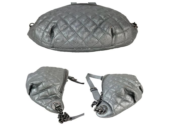 Chanel Metallic Dunkelgrau Kalbsleder Gepolsterte Bauchtasche - Ansicht 16