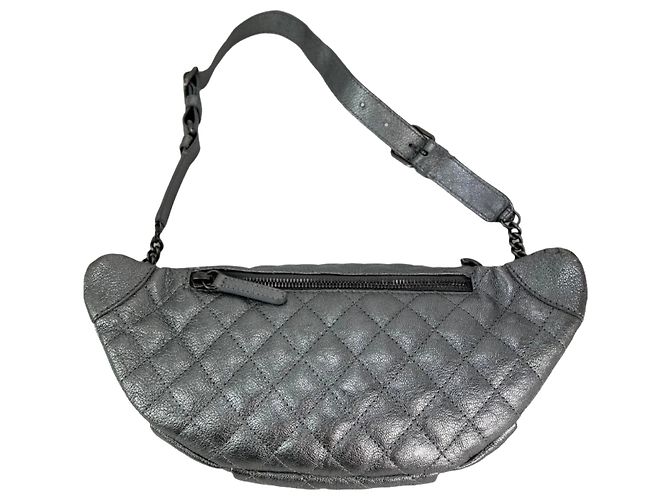 Chanel Metallic Dunkelgrau Kalbsleder Gepolsterte Bauchtasche - Ansicht 2