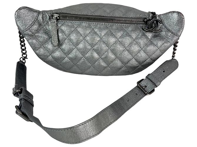 Chanel Metallic Dunkelgrau Kalbsleder Gepolsterte Bauchtasche - Ansicht 3