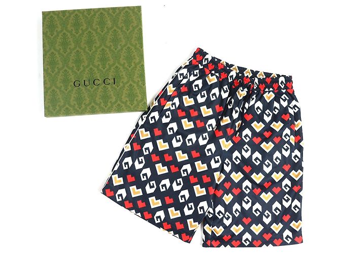Bermuda de poliéster e algodão com padrão Gucci Branco Vermelho Azul Azul marinho - vista 2