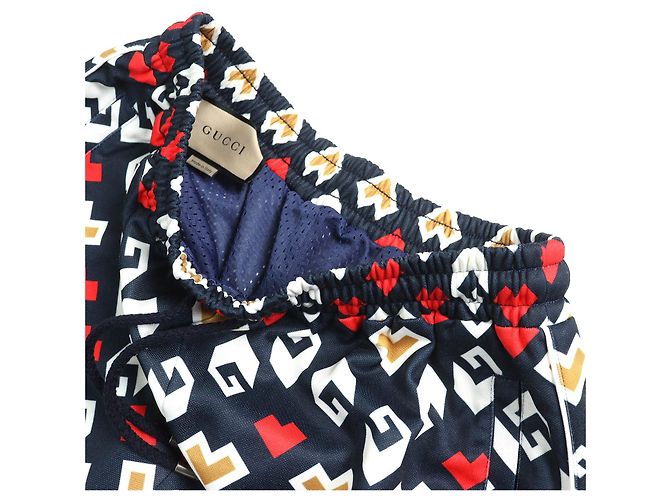 Bermuda de poliéster e algodão com padrão Gucci Branco Vermelho Azul Azul marinho - vista 4