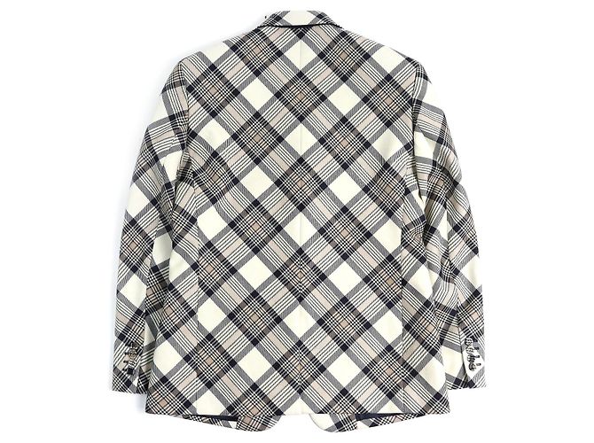 Dior 22AW wool Cupra Check Pattern Tailored Jacket Beige Navy blue - view 2