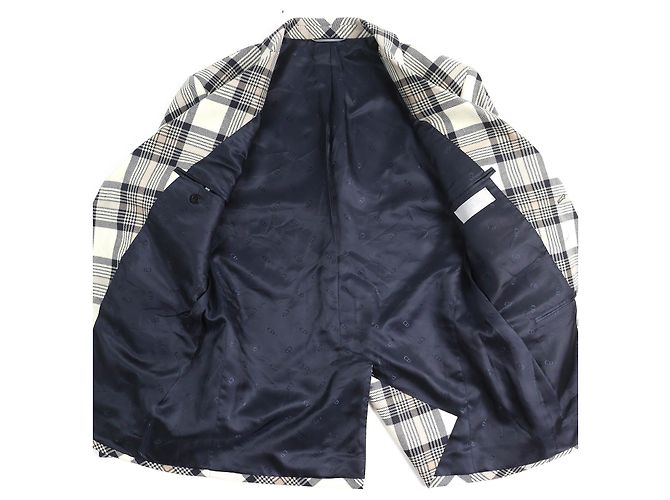 Dior 22AW wool Cupra Check Pattern Tailored Jacket Beige Navy blue - view 3