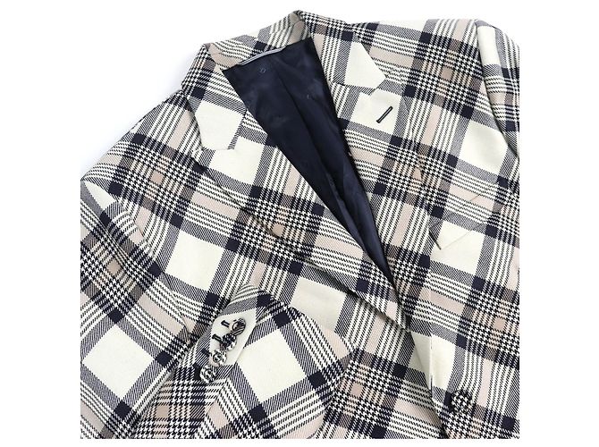 Dior 22AW wool Cupra Check Pattern Tailored Jacket Beige Navy blue - view 4