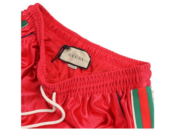 Bermuda de poliéster com patch logo Gucci e linha web Vermelho - vista 3