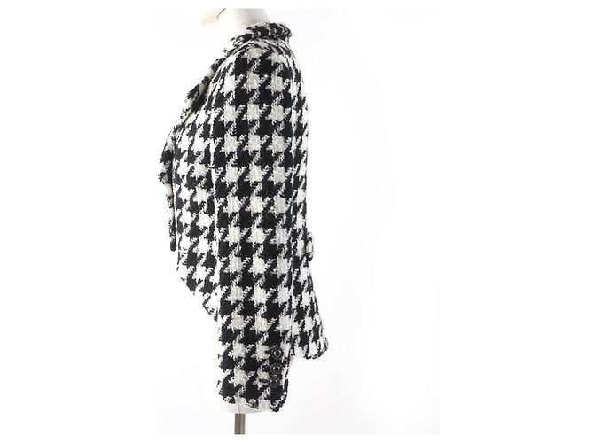 Timeless Chanel COCO Mark Button Tweed Wool Blend Jacket Black White - view 2