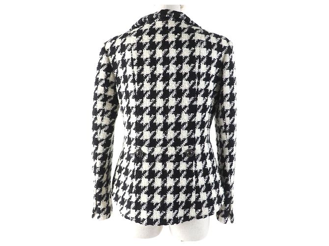 Timeless Chanel COCO Mark Button Tweed Wool Blend Jacket Black White - view 3