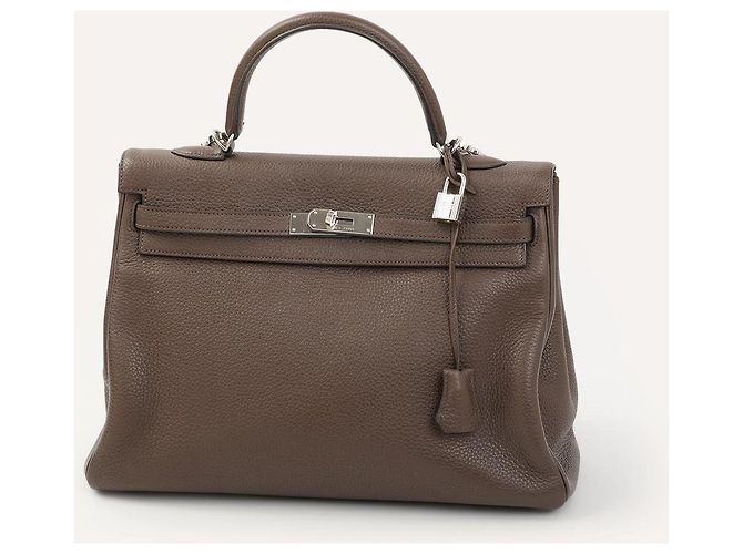 Birkin Borsa Hermès Kelly 35 in pelle Clémence marrone - vista 4