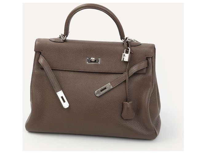 Birkin Borsa Hermès Kelly 35 in pelle Clémence marrone - vista 5