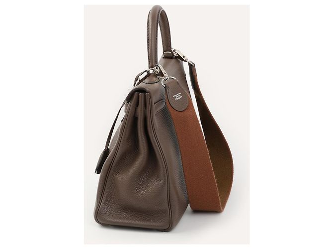 Birkin Borsa Hermès Kelly 35 in pelle Clémence marrone - vista 6