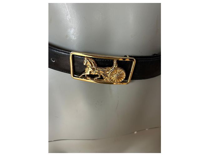 Cinturón Céline de cuero negro con hebilla dorada - vista 2